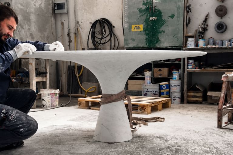 The making of Alinea’s Angelo M Dining Table, where material, skilled craftsmanship, and process become as important as the finished form.