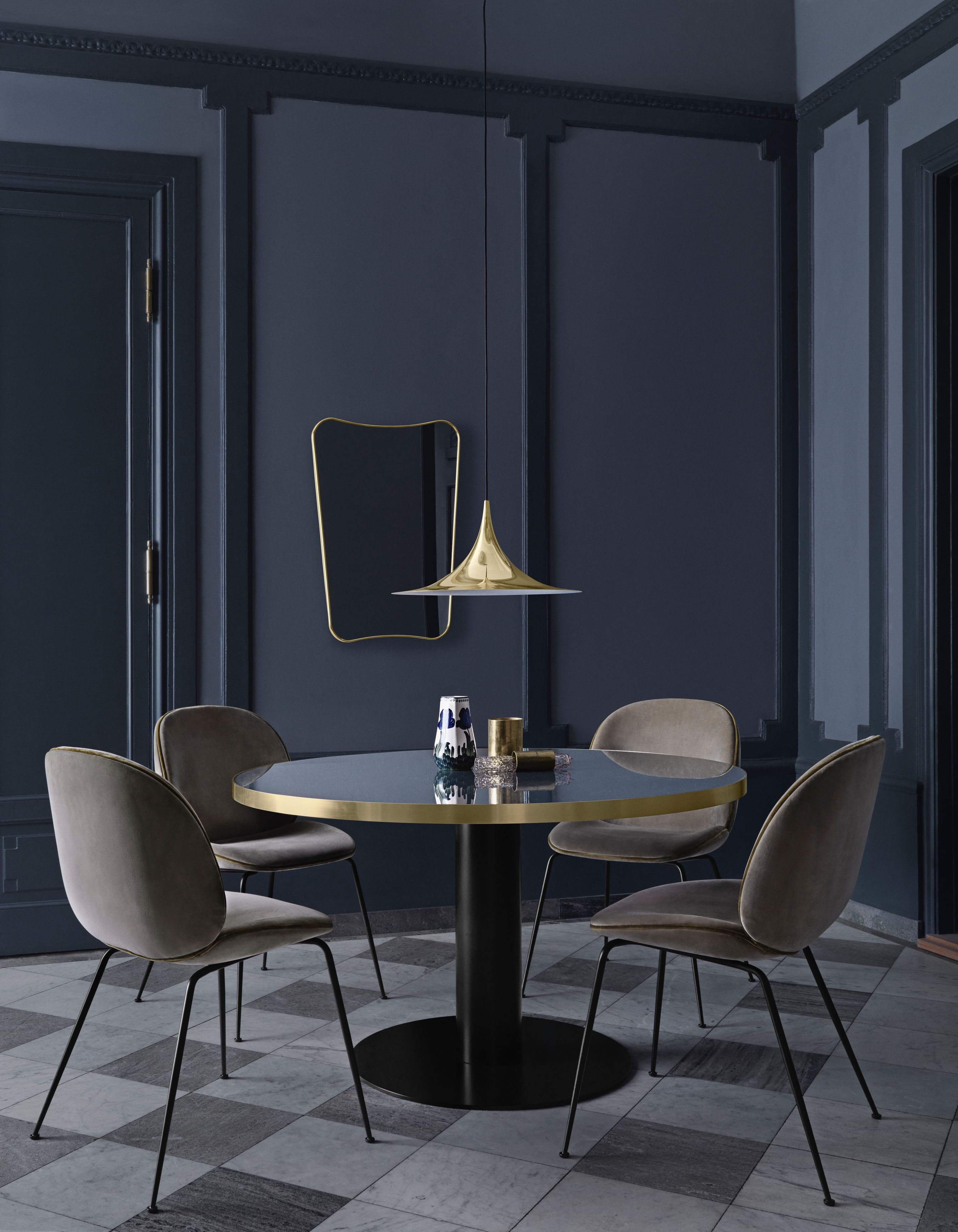 Beetle Dining Chair Fully Upholstered Conic Base GUBI2 0 Dining Table Semi Pendant FA33 Wall Mirror
