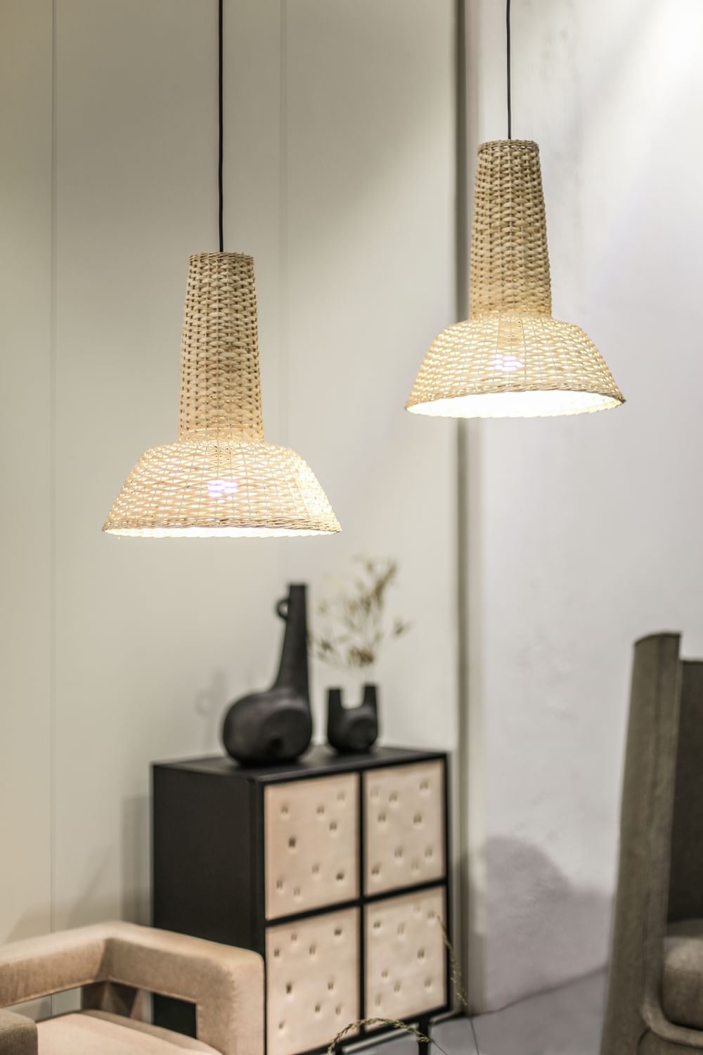 Faina design strikha set pendant lamps lit insitu haute living