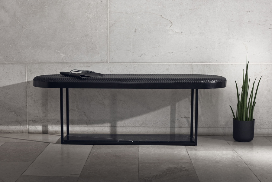 The Hola Bench by Bolia embodies Scandinavian minimalistic design with an option of a hand crafted marble base.