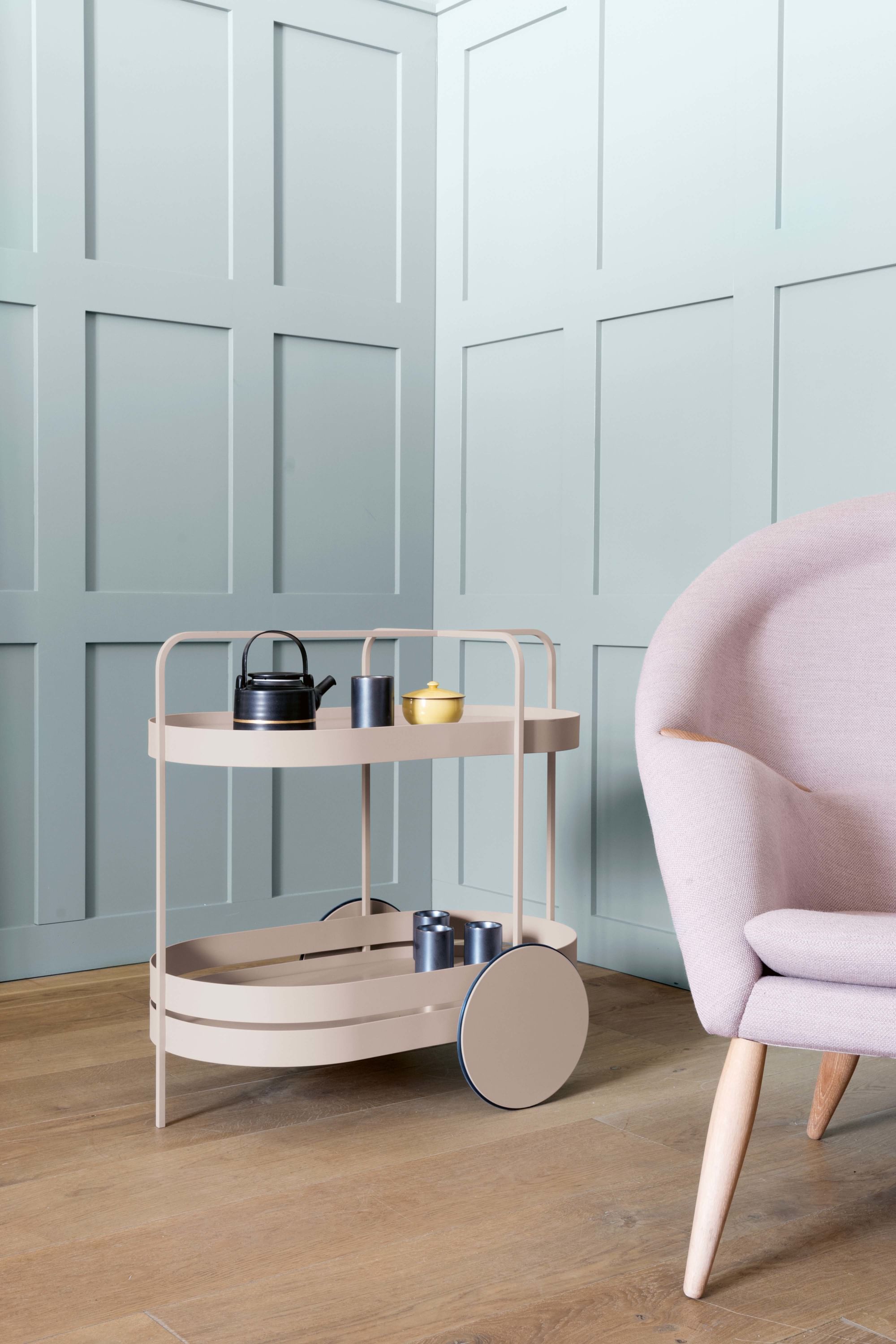 Schonbuch grace serving trolley beige insitu haute living