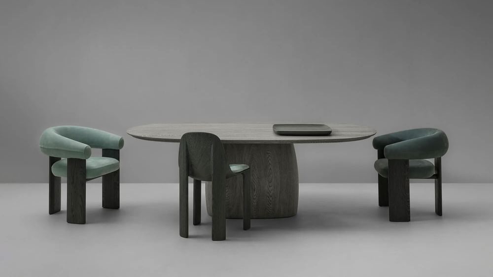 Van Rossum Barrel Dining Table Oval Blue HERO