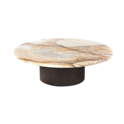 Hessentia Miller Coffee Table Marble Top with Cylindrical Base Thumbnail